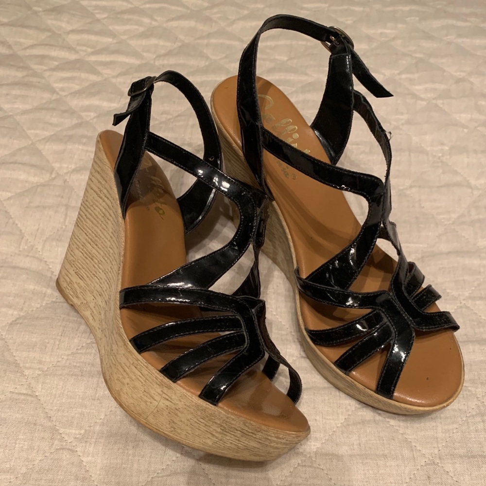 Black Strappy Wedge Shoes
